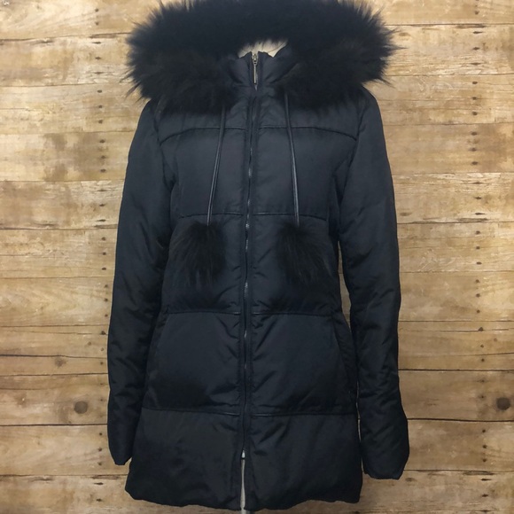 Via Spiga Jackets & Blazers - Via Spiga Hooded Black Puffer Coat Racoon Trim